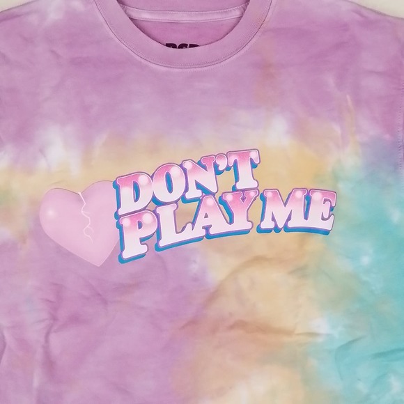 Revolve Samii Ryan Sweatshirt Sz M Cropped Pink Blue Tie Dye Don't Play‎ Me - Picture 5 of 13